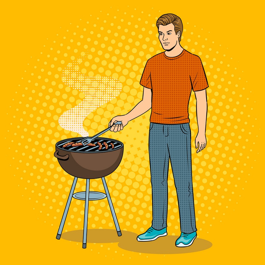 man and barbecue pop art