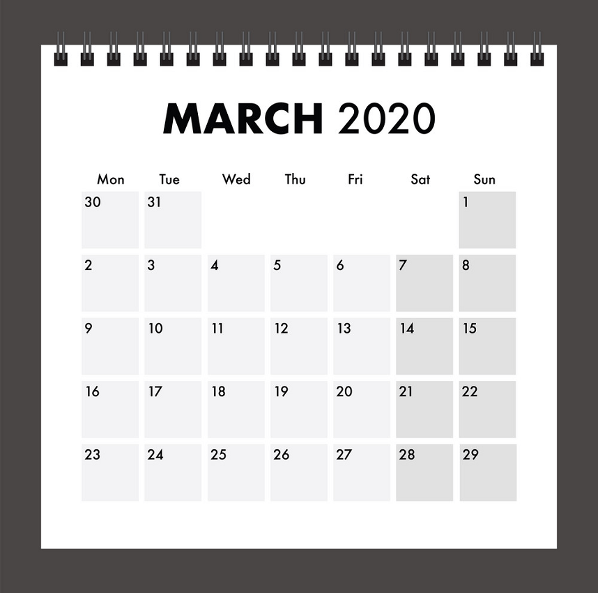 march 2020 calendar with wire band png