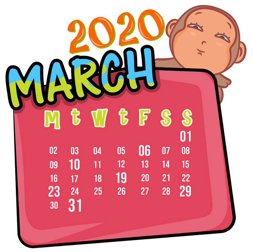march 2020 month calendar png