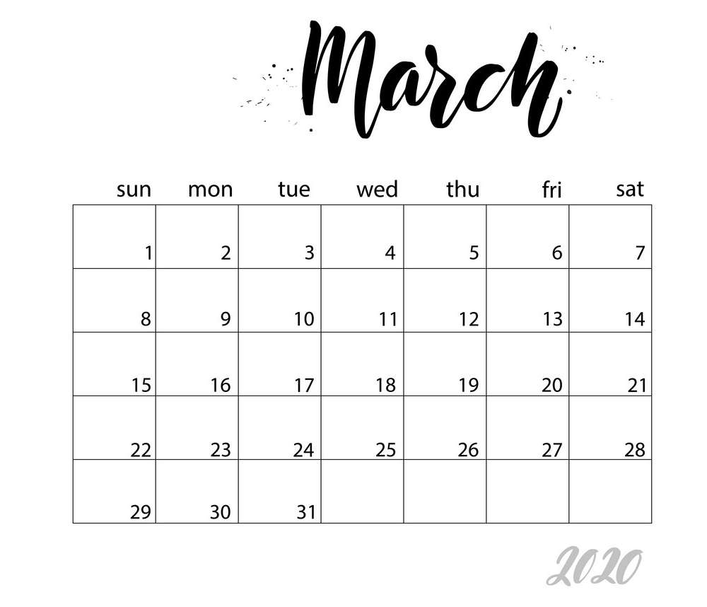 march monthly calendar for 2020 year png