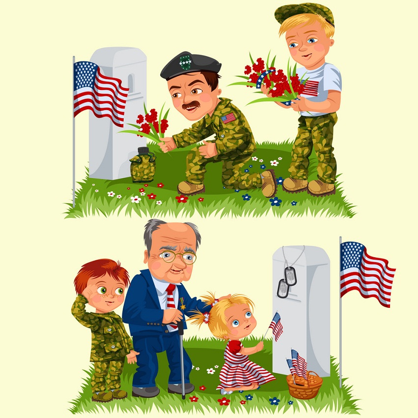 memorial day adult man with children in military