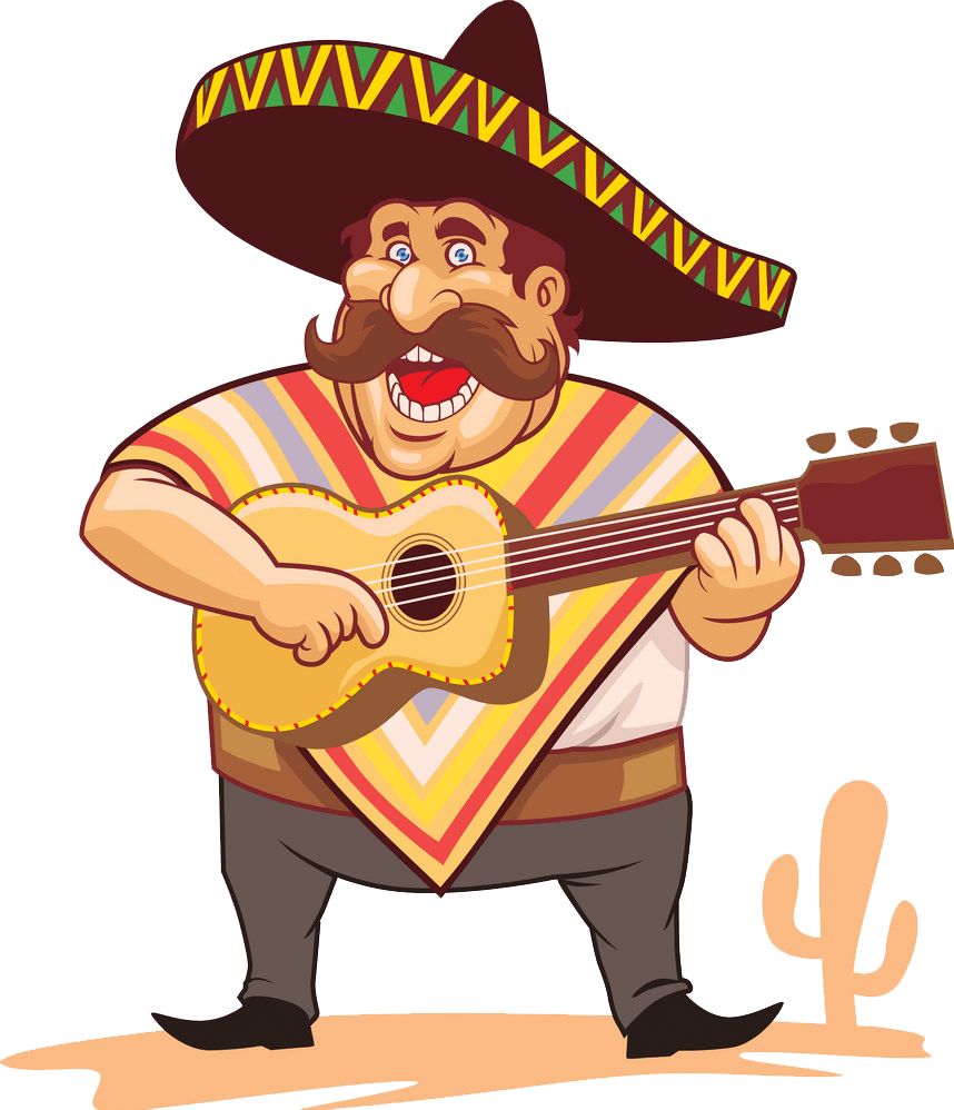 mexican with sombrero and guitar png transparent