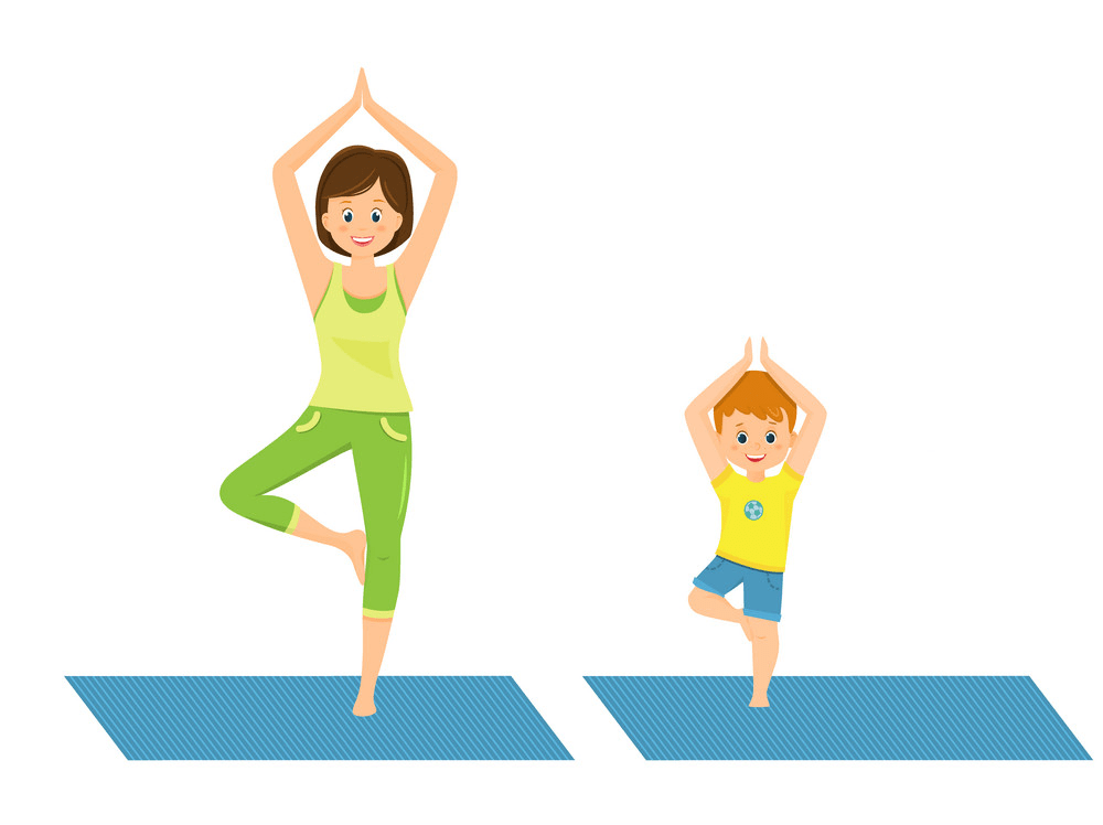 mom and son doing yoga png