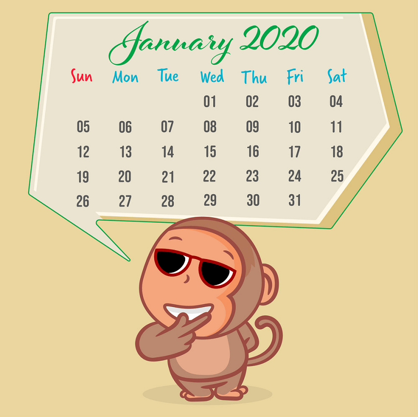 monkey with january 2020 calendar png