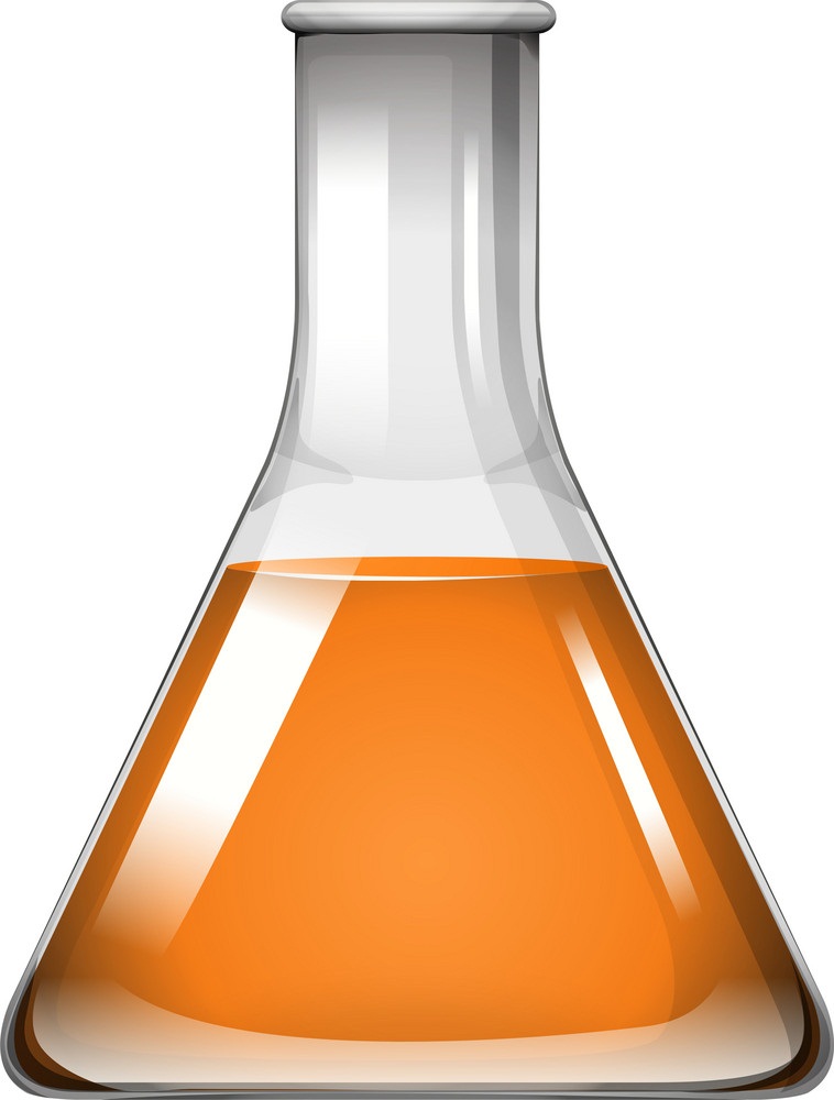 orange liquid in glass beaker
