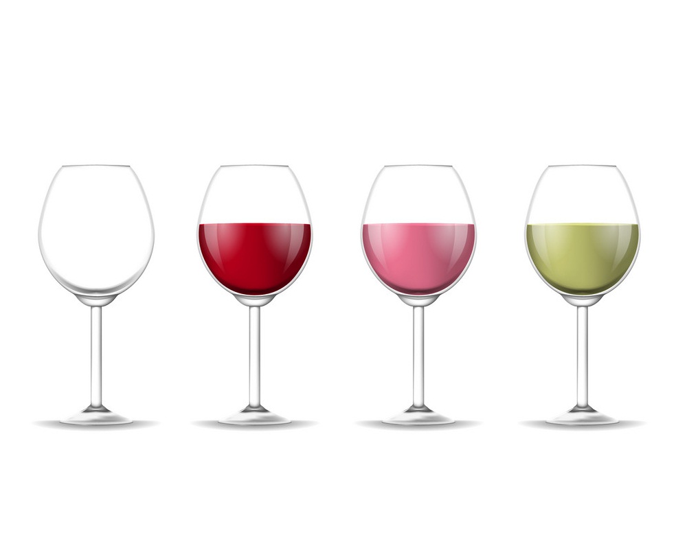 realistic different types wine glasses