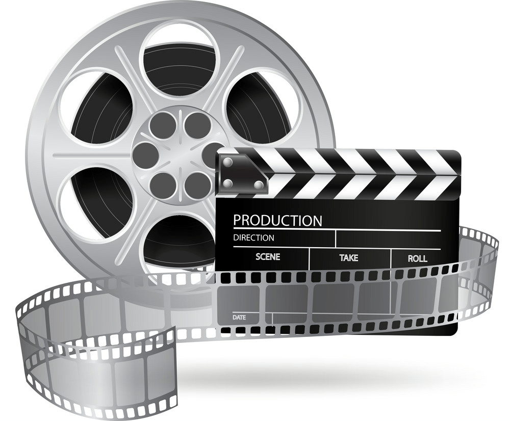 realistic movie reel and clapper board png