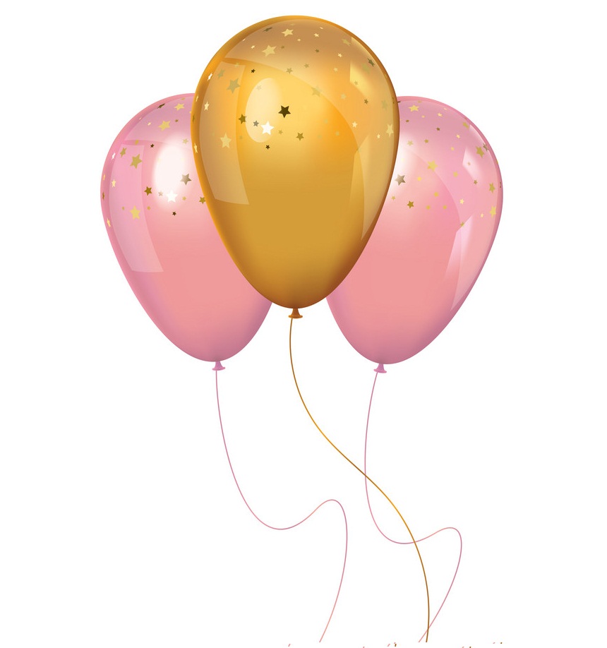 realistic pink and gold balloons