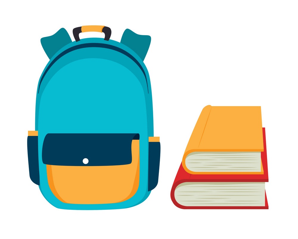 school bag and book
