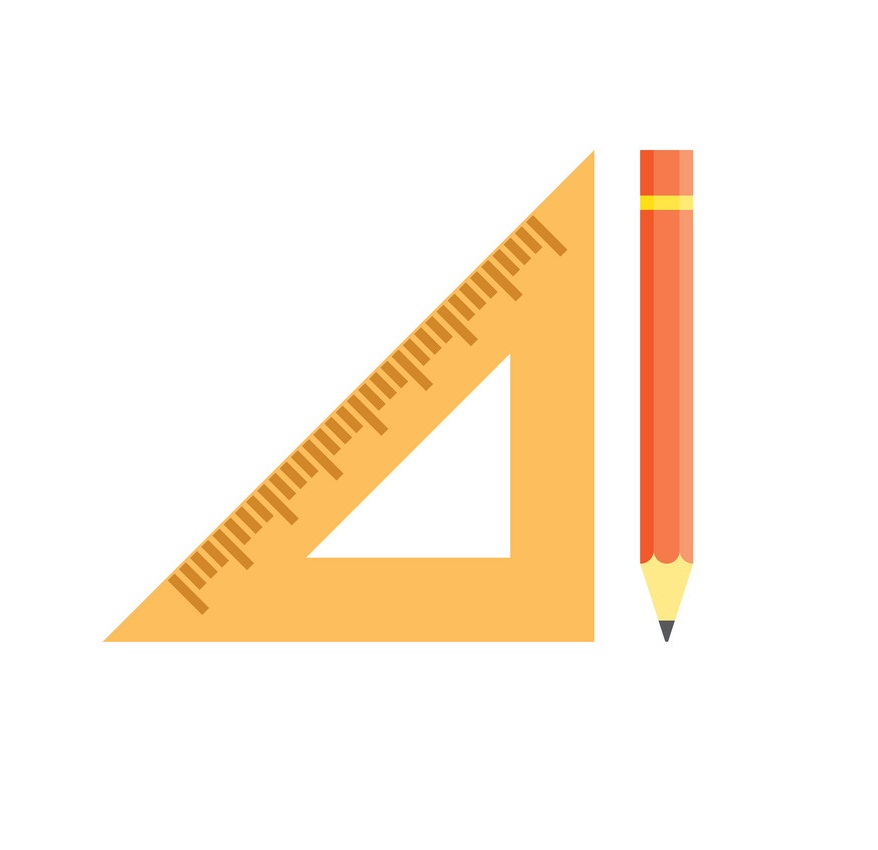 school triangular ruler and yellow pencil
