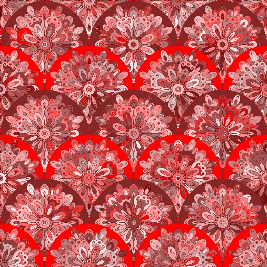 seamless pattern with red circle kaleidoscope
