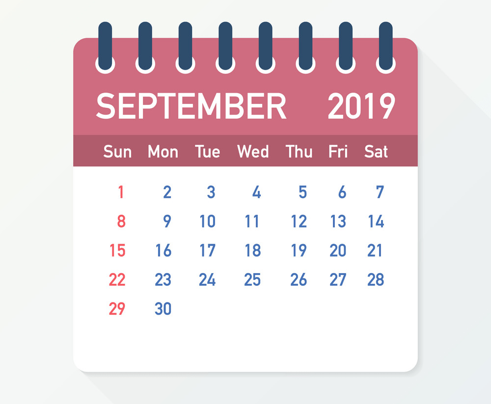 september 2019 calendar leaf