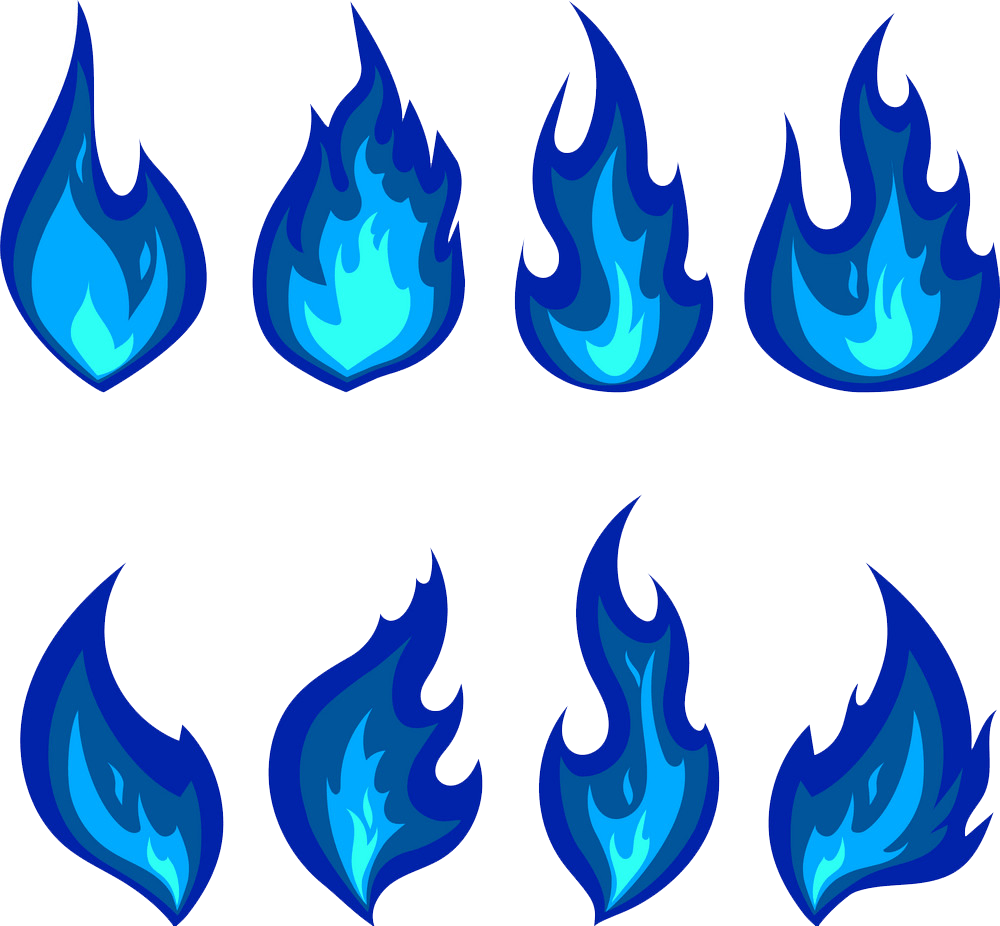 set of blue flames png transparent