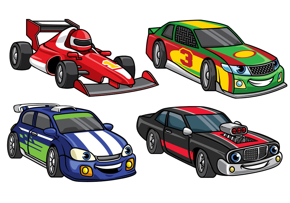 set of cartoon racing cars png transparent