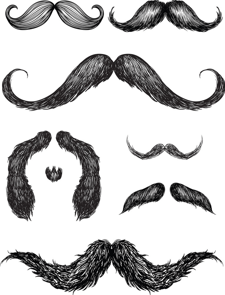 set of hand drawn mustaches png