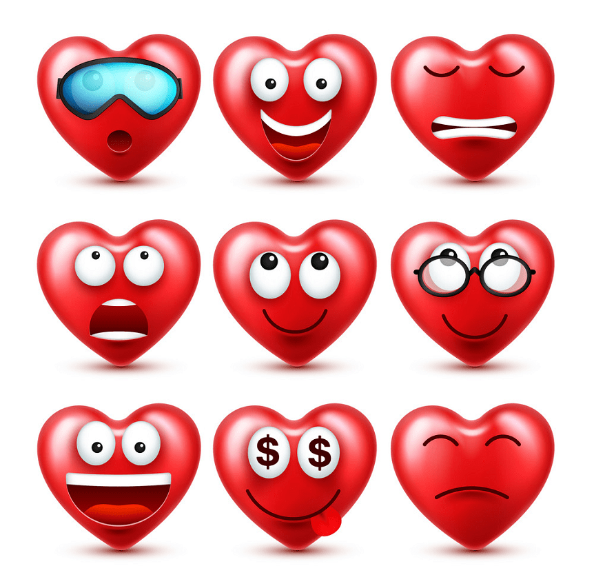 set of hearts emoji png