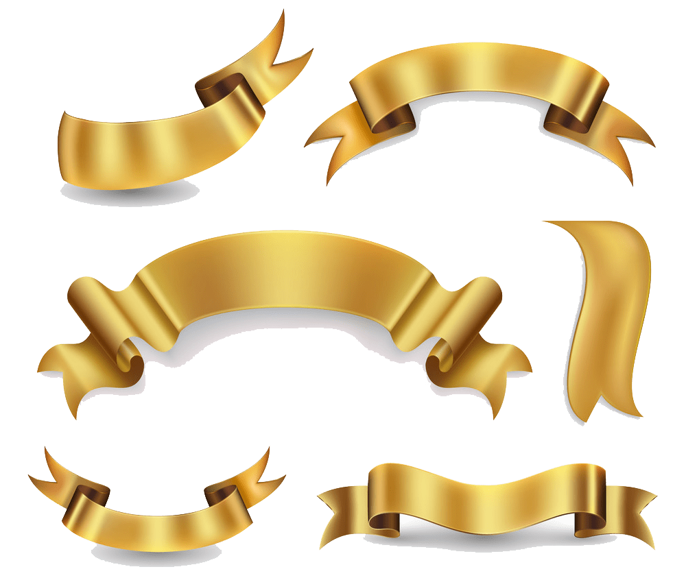 set of realistic gold ribbons png transparent