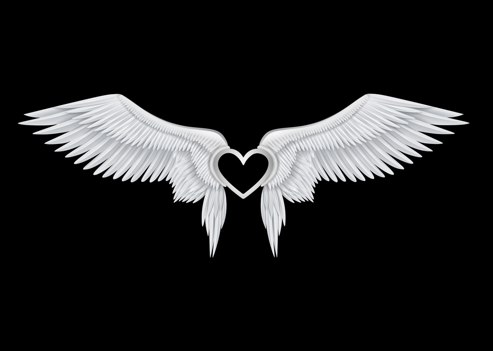 silver heart angel wings png