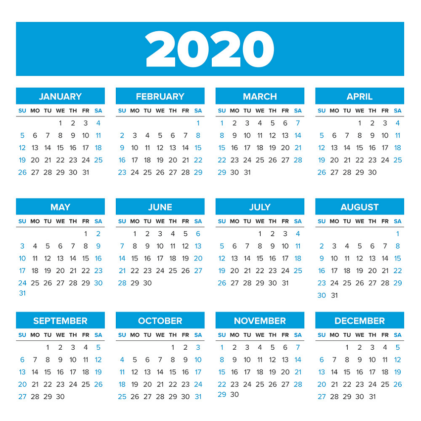 simple 2020 year calendar png