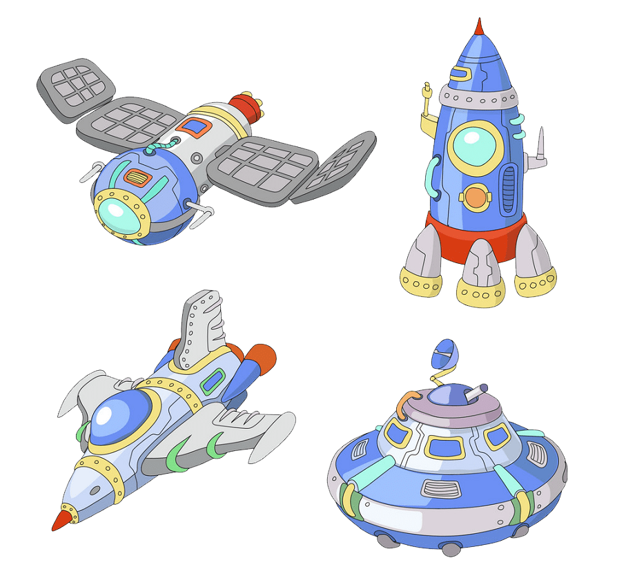 spaceship with rocket and ufo png transparent