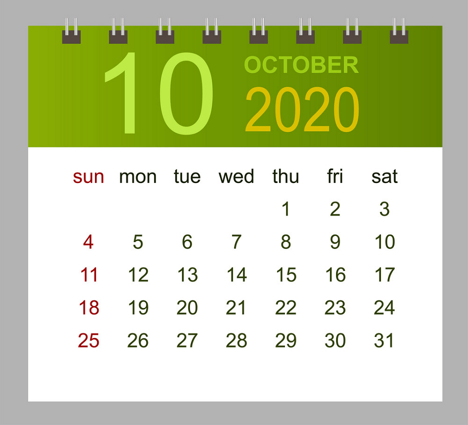 template calendar for october 2020
