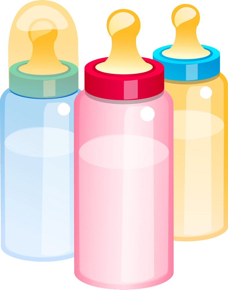 three colors baby bottles png transparent