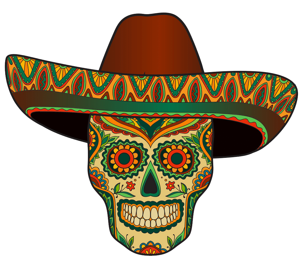 traditional mexican scull with sombrero png transparent