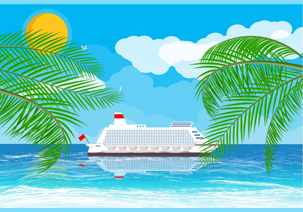 tropical beach with cruise ship 1