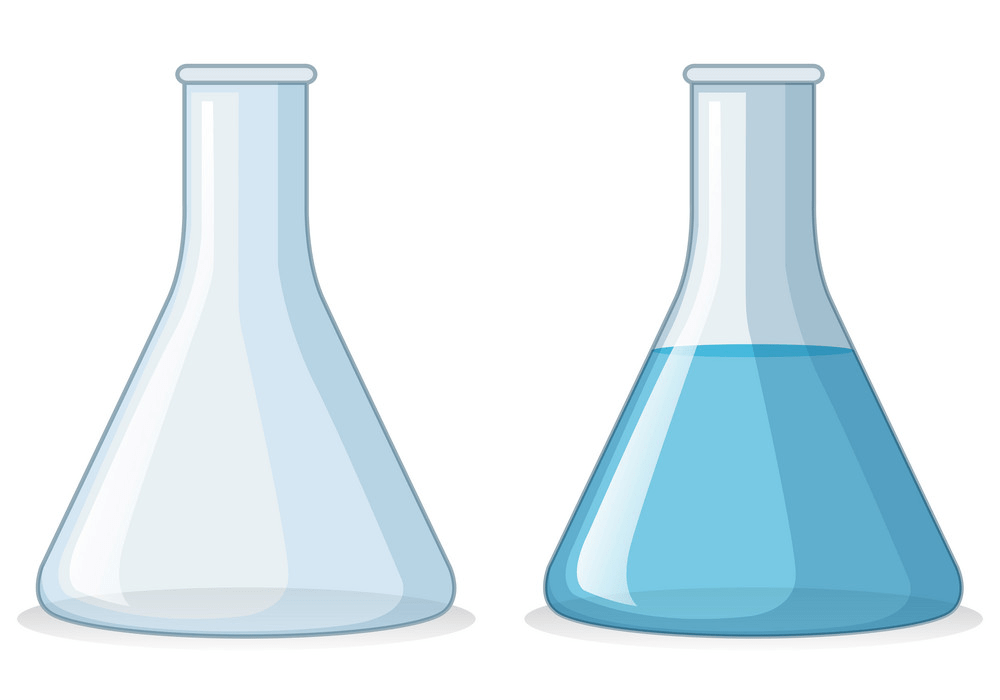 two beakers with and without water png
