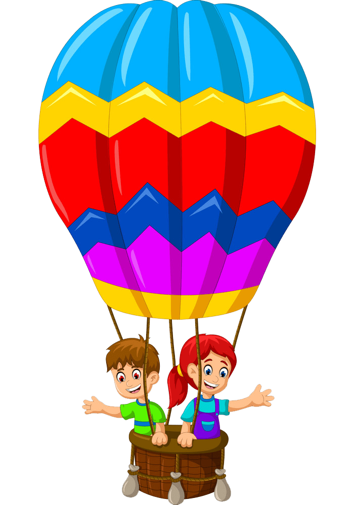 two kids in hot air balloon png transparent