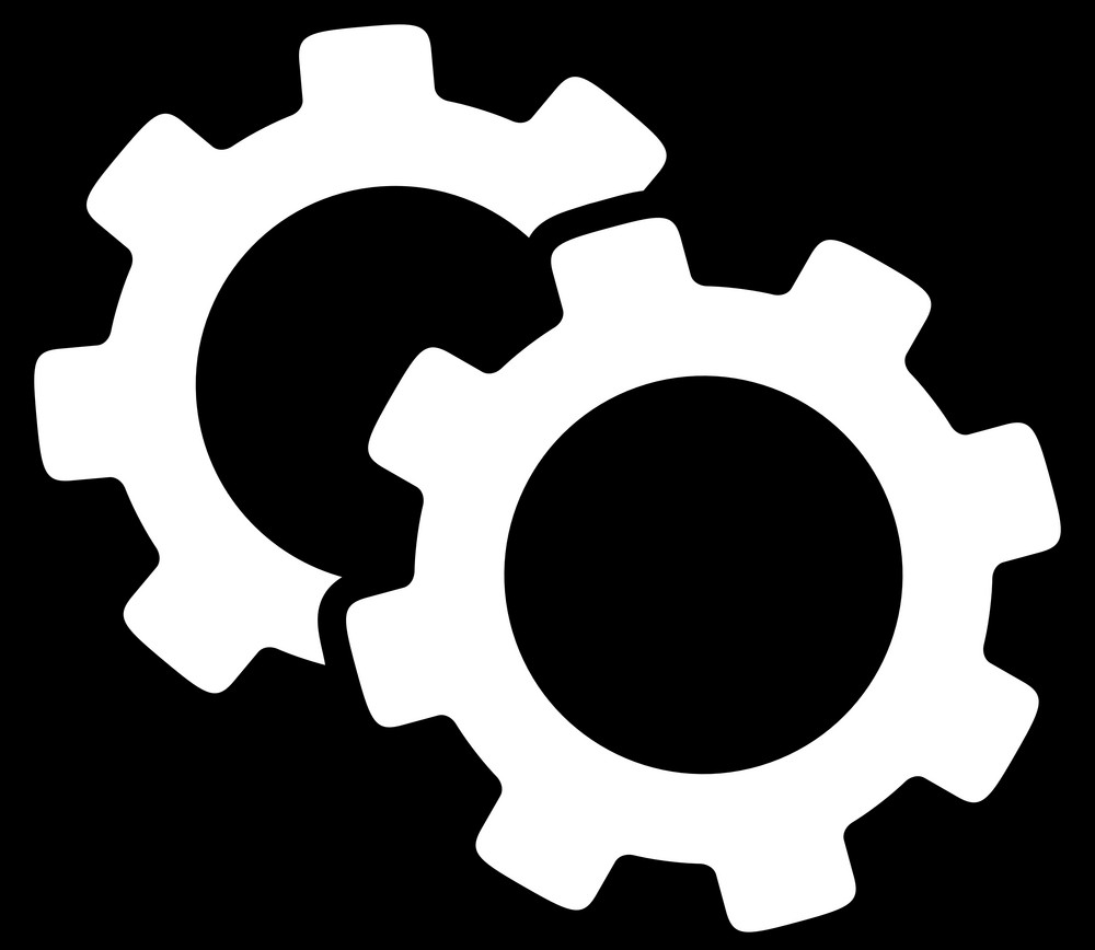 white gears on black background png