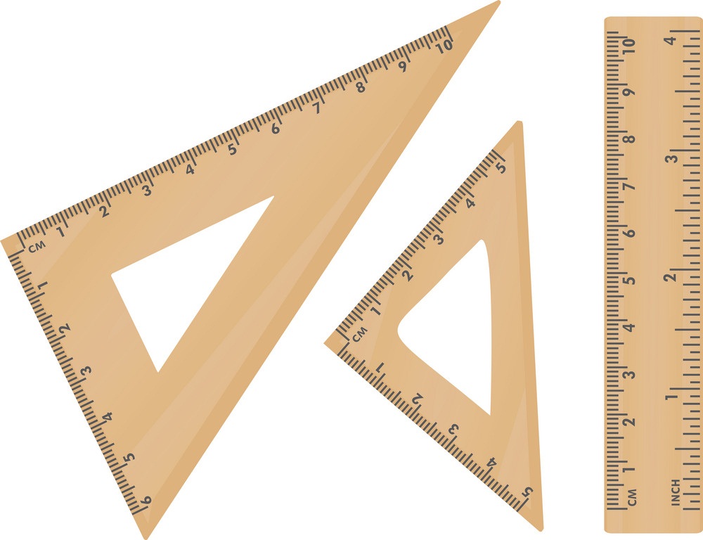 wooden school triangle and ruler