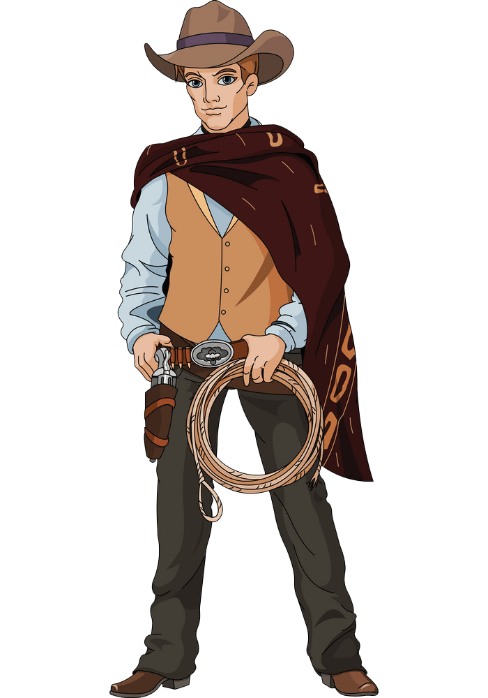 young cowboy holding whip transparent