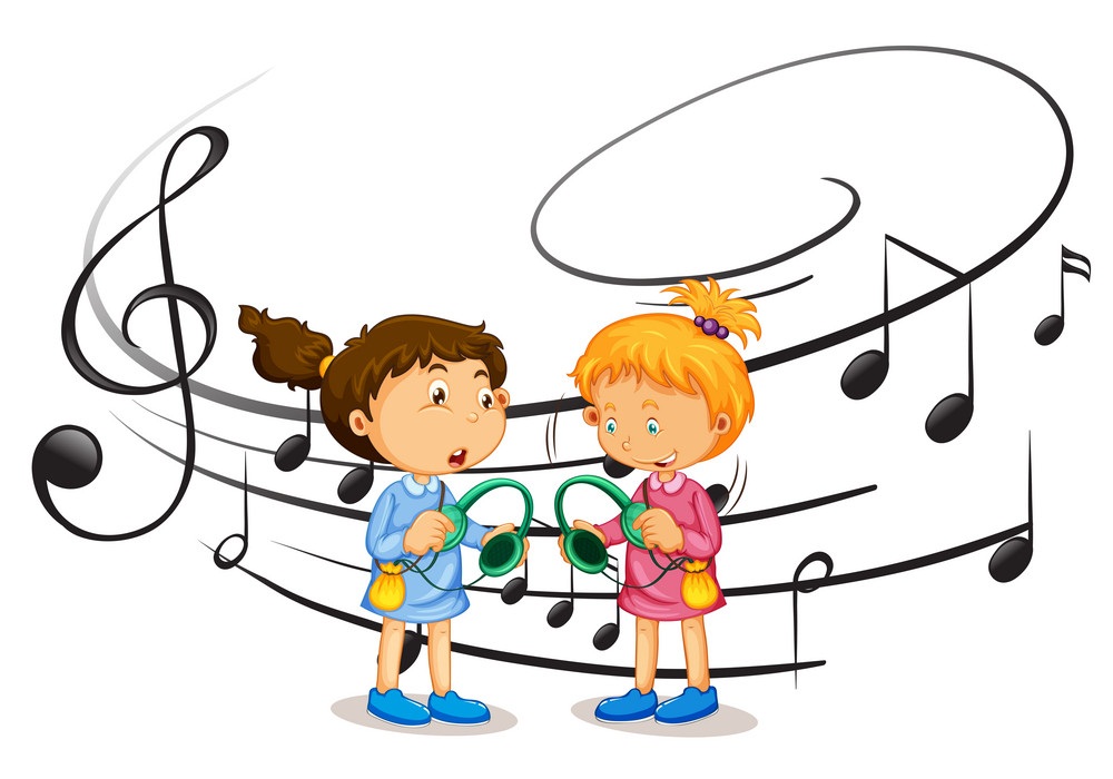 girls and music notes clipart