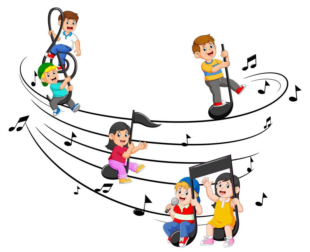 kids and music notes clipart