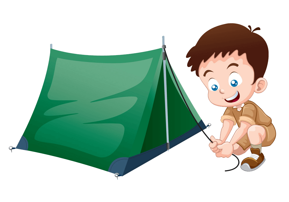 Boy and Camping Tent clipart transparent