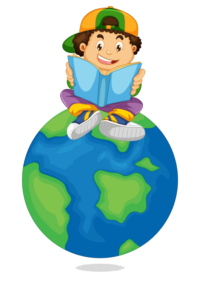 Boy Reading Book on Earth clipart transparent