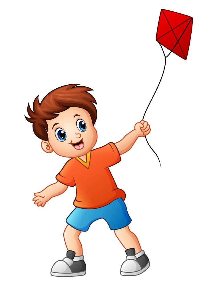 Boy with Red Kite clipart