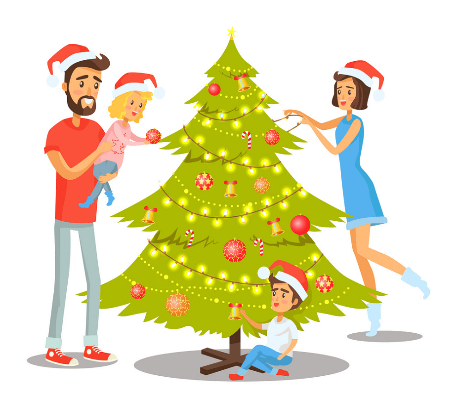Family and Christmas Tree clipart