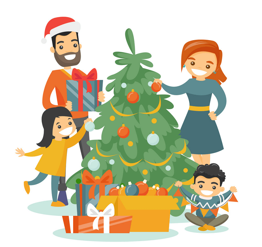Family with Christmas Tree clipart