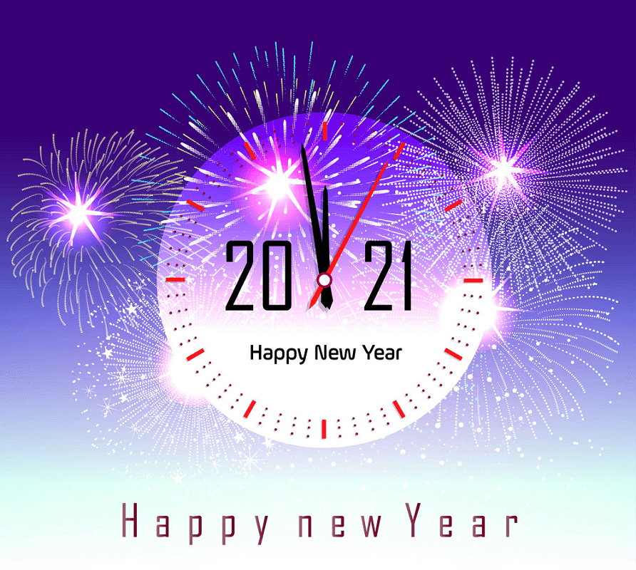 Happy New Year 2021 Clock clipart