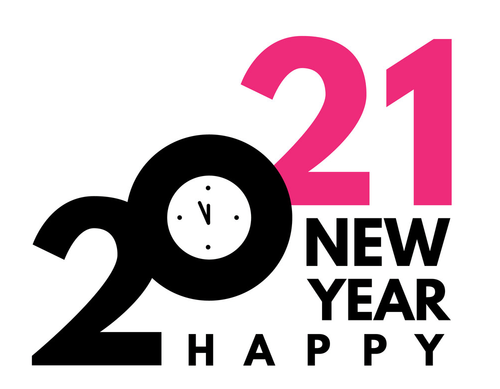 Happy New Year 2021 with Clock clipart