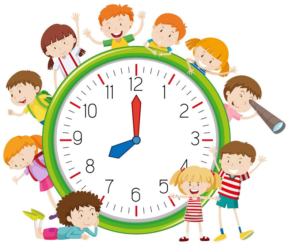 Kids and Clock clipart