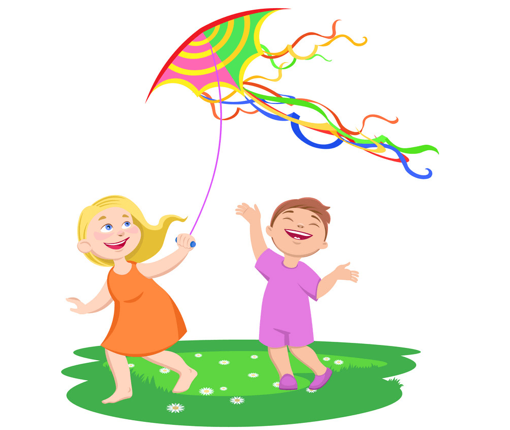 Kids with Kite clipart