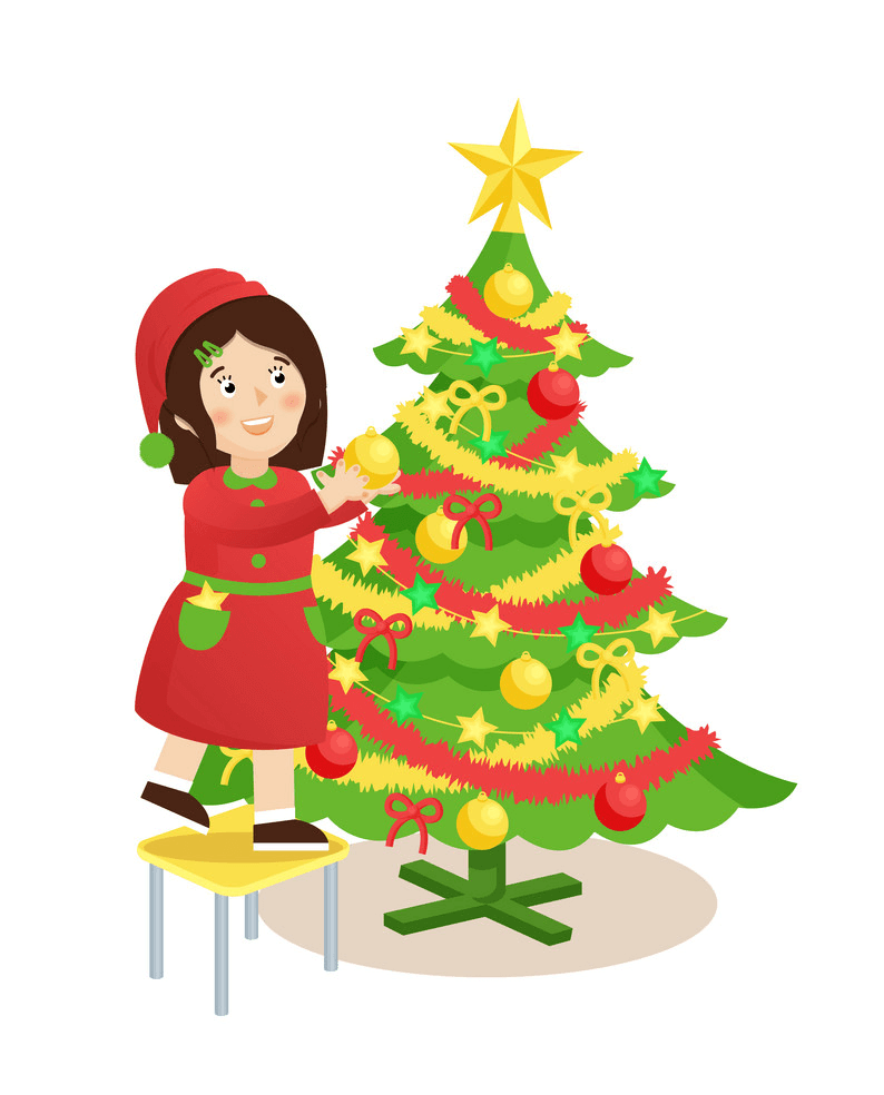 Little Girl and Christmas Tree clipart