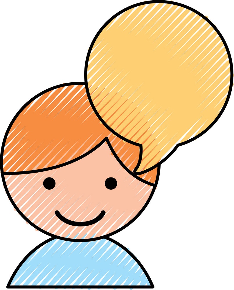 hand drawn boy face with speech bubble clipart