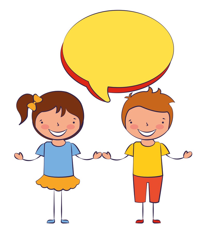 little boy and girl and speech bubble clipart