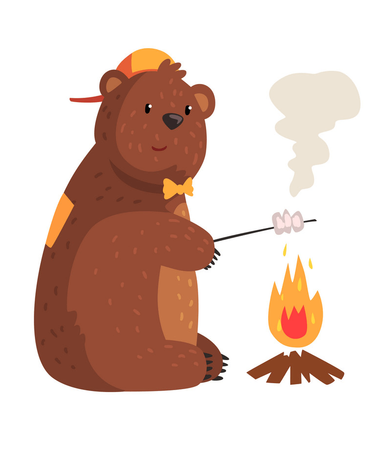 Bear Roasting Marshmallow on Campfire clipart