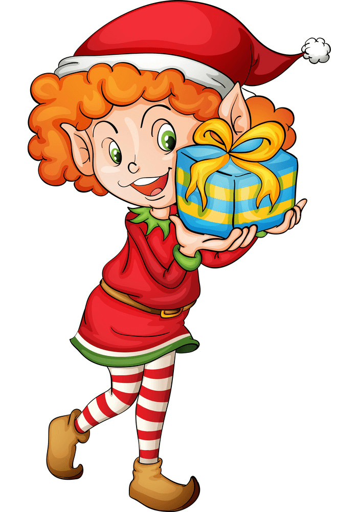 Christmas Elf and Gift clipart