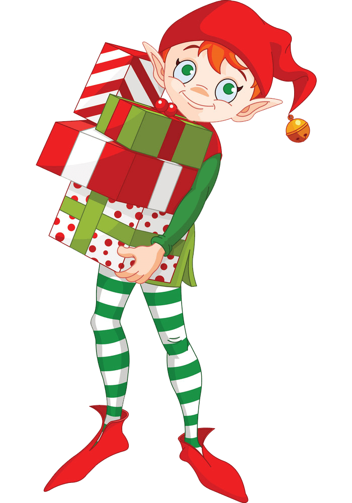 Christmas Elf and Gifts clipart transparent